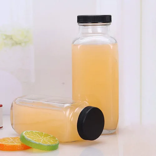 Miniatura 4 de Botellas de agua vintage, botellas de vidrio de 16 onzas, bebidas cuadradas de 16.9 fl oz con tapas para kombucha, té, bebidas caseras de vidrio
