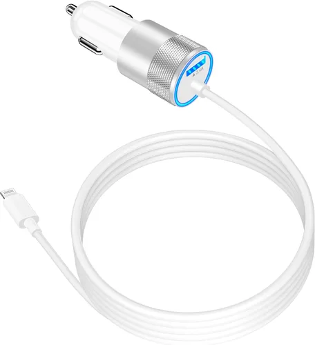 Miniatura 16 de 【Certificado MFi】Cargador rápido para iPhone de 4.8 A, cargador de coche USB dual Caiinei de 4.8 A, carga rápida, cable Lightning integrado de 6
