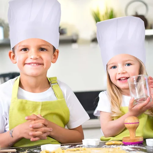 Miniatura 6 de ESHATO Sombreros de chef para niños, adultos, tela no tejida, ajustable, para el hogar, cocina, juego de tapas para cocinar, hornear, recuerdos