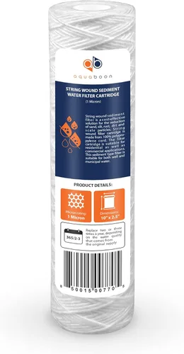 Miniatura 8 de Aquaboon Whole House - Filtro de agua para heridas de 1 micrón, cartucho de 10 x 2.5 pulgadas para repuesto de filtro de agua de pozo compatible
