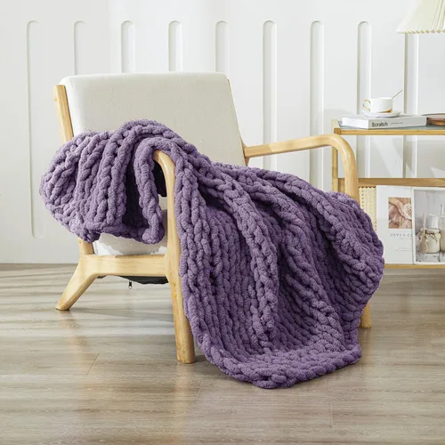 Miniatura 47 de WESHIONGOO Manta de Punto Grueso Throw 40"*40" (101.6cm*101.6cm) Mantas de Punto para Sofá Cama Manta Suave Esponjosa con Hilo Chenille Jumbo Grueso