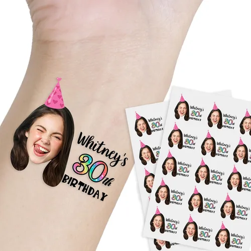 Miniatura 30 de Tatuaje personalizado con nombre y cara, tatuaje temporal personalizado para adultos, niños, amados, un amigo o familia, cara con nombre, 2 x 2