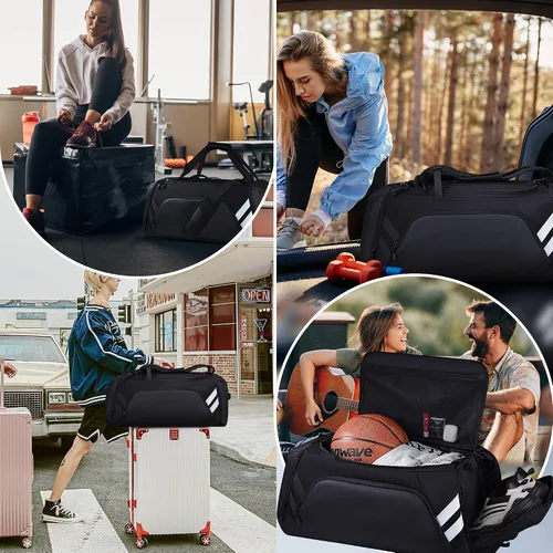 Miniatura 7 de Bolsa de gimnasio para hombres y mujeres, bolsa de viaje grande de 58 litros con compartimento para zapatos y bolsillo húmedo, bolsa deportiva