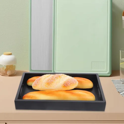 Miniatura 4 de UPKOCH Elegante bandeja de madera maciza grande decorativa para servir té, bandeja rectangular de madera para postres de desayuno
