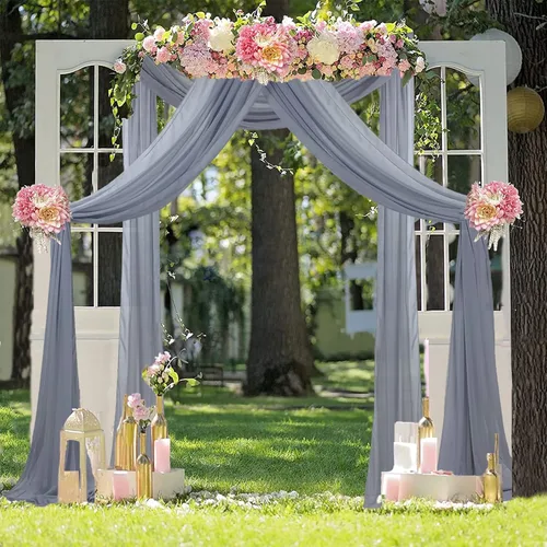 Miniatura 3 de FUHSY Tela de Drapeado para Arco de Boda Gris Cortinas Transparentes 2 Paneles 20 Pies Cortinas de Gasa para Telón de Fondo Cortina Swag