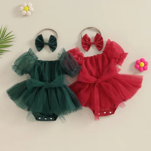 Miniatura 7 de BULINGNA Mameluco de princesa de verano para bebé niña, con manga de burbujas, tutú con falda y diadema para cumpleaños o Navidad