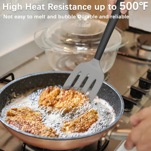 Miniatura 3 de Coukre Juego de 2 espátulas de silicona, resistentes a altas temperaturas, libres de BPA, espátulas de cocina, volteadoras sólidas y ranuradas