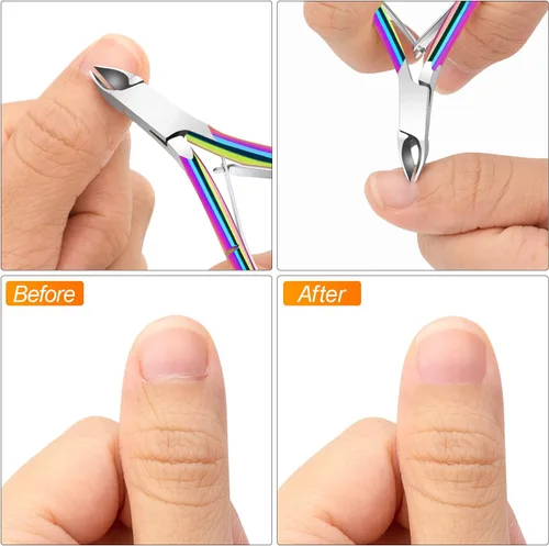 Miniatura 5 de Paquete de 4 pinzas de cutículas, recortadora de cutículas de acero inoxidable de alta calidad para manicura y pedicura en el hogar, spa/salón