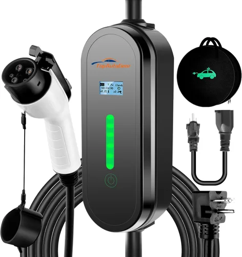 Cargador de vehículo eléctrico de nivel 1 y nivel 2, cargador de coche eléctrico portátil SAE J1772 de 16 amperios 110-240 V, corriente ajustable