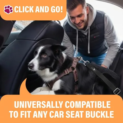 Miniatura 2 de Active Pets Cinturón de seguridad de coche negro para perros, se fija al arnés y al collar, sistema de retención de viaje ajustable de 18 a 24