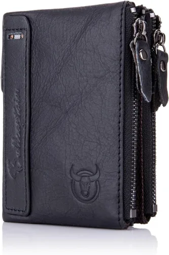 Miniatura 2 de BULLCAPTAIN Cartera de cuero genuino para hombres Vintage doble cremallera monedero billetera