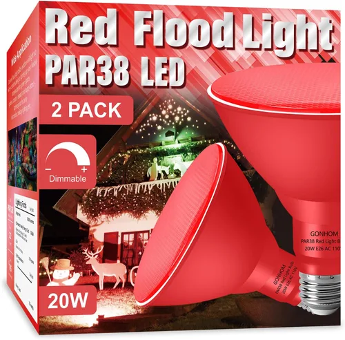 Miniatura 13 de Gonhom PAR38 - Luces de inundación para exteriores, bombillas LED regulables, 20 W (equivalente a 200 W), base E26, porche al aire libre, Rojo
