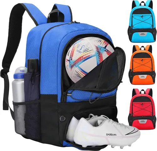 Miniatura 15 de Hsmihair - Bolsa de fútbol - Mochila de fútbol y mochila para fútbol, voleibol y baloncesto, con compartimento para pelota y tacos separados Azul