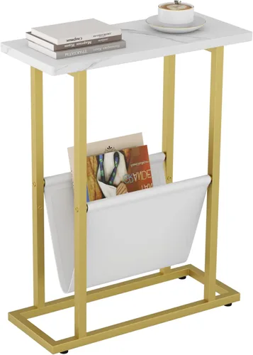 Miniatura 11 de Mesa auxiliar estrecha para espacios pequeños, mesa auxiliar pequeña con soporte para revistas, mesa delgada y estrecha para sala de estar