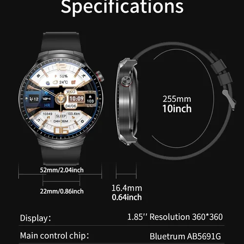 Miniatura 9 de Reloj inteligente con auriculares Bluetooth, pantalla HD redonda de 1.85 pulgadas, estilo militar, resistente al agua IP67, más de 100 modos Negro