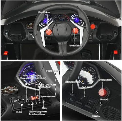 Miniatura 6 de HONEY JOY - Automóvil de paseo con batería de 12 V, vehículo eléctrico con control remoto, 3 velocidades, luces LED, bocina, música, MP3, USB, Negro