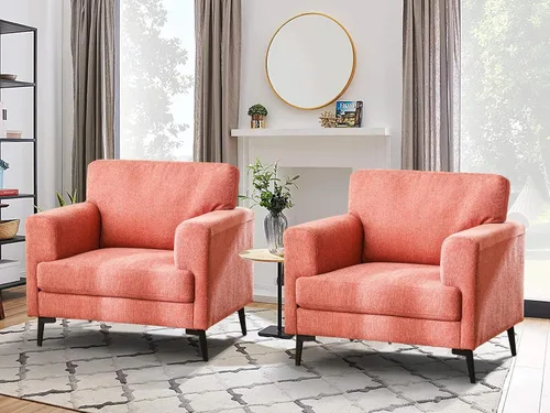 Miniatura 9 de CDCASA - Sillón Accent, juego de sillas modernas de mediados de siglo de tela de lino extragrande, cómodo sillón tapizado para lectura, juego
