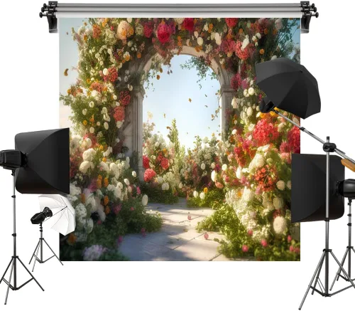 Kate Telón de fondo de fotos con arco de flores, decoración real, estilo cuentos de hadas, tela impresa para fiesta de cumpleaños de niños, fondo