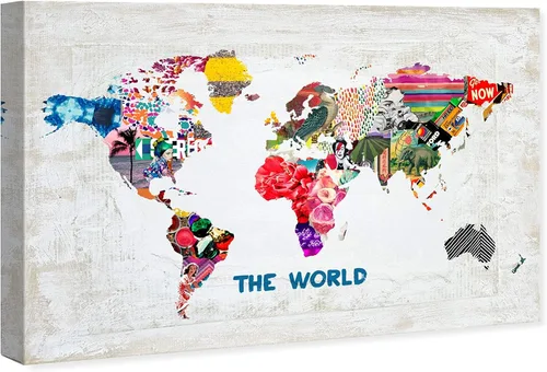 Miniatura 2 de The Oliver Gal Artist Co. Maps and Flags - Lienzo decorativo para pared, diseño hipster Mapa Mundi, decoración del hogar, 24 x 16 pulgadas, blanco