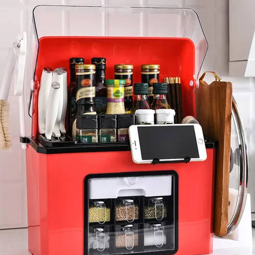 Miniatura 8 de IMPREC Estante de condimentos, cocina con cajón de tapa abatible transparente, tarro de condimentos, botella organizadora de especias, estante