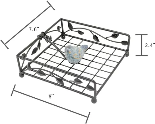 Miniatura 5 de OwlGift Collection - Soporte para servilletas plano de metal con revestimiento negro con pájaro de cerámica, cocina y encimera, organizador