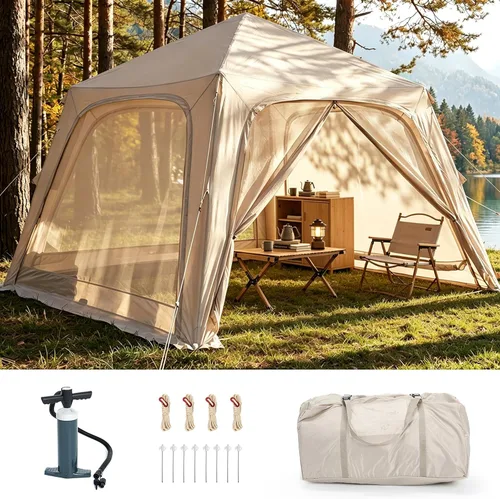 Miniatura 18 de Inflatable Tents for Camping, Blow Up Tent with Hand Pump, Easy Setup Inflatable Hot Tent with Stove Jack, Waterproof Oxford Air Glamping Tents for