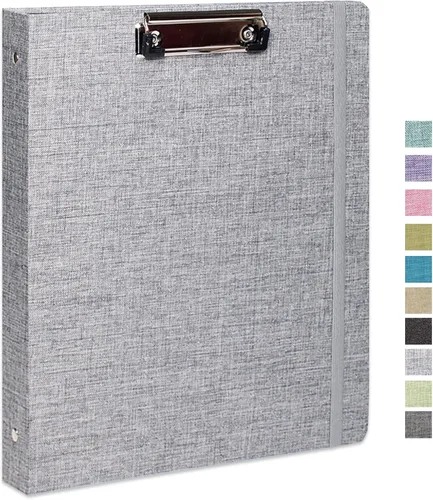 Miniatura 9 de Carpeta de tres anillos con portapapeles, cubierta de lino, carpeta de 1 pulgada para papel de 8.5 x 11 pulgadas, 2 bolsillos interiores de papel