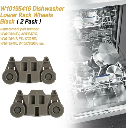 Miniatura 3 de YMDparts Paquete de 2 ruedas negras para lavavajillas para Whirlpool, KitchenAid, Maytag, Kenmore - W10195416, W10195416V, AP5983730, W10105417