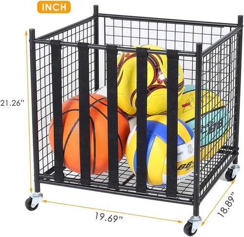 Miniatura 2 de Snail Organizador de almacenamiento de equipo deportivo para garaje, carro rodante con canasta y ganchos para pelotas deportivas, jaula