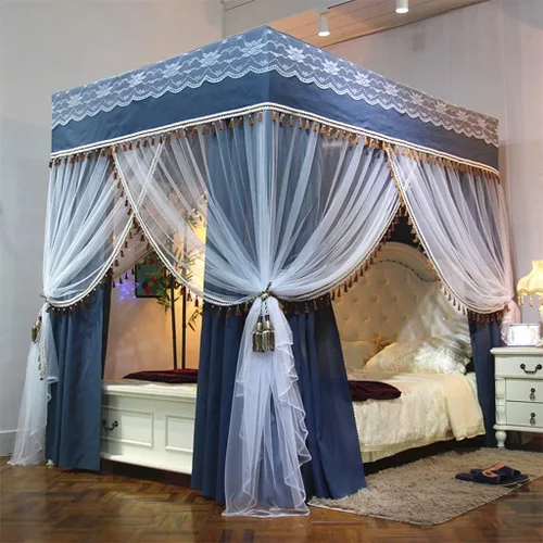 Miniatura 10 de Dosel de cama de 4 postes de esquina de princesa y bonita mosquitera para cama de niñas, dormitorio de adultos, habitaciones de niños; red