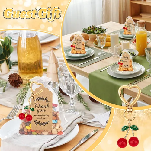 Miniatura 4 de Dreamtop Llavero de cereza para fiesta, 24 juegos de llaveros de cerezas, regalos de fiesta de Navidad, regalo de agradecimiento, accesorios
