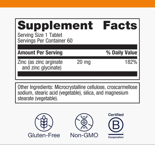 Miniatura 4 de Metagenics Zinc A.G. - Altamente absorbible - 20 mg de zinc - para apoyo inmunológico, salud ósea y metabolismo energético* - Arginato de zinc