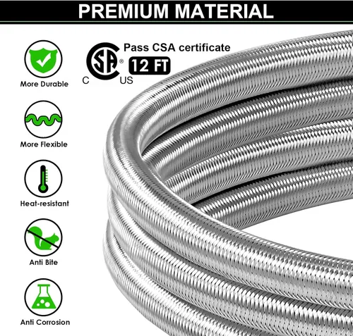 Miniatura 4 de Manguera adaptadora de propano trenzada de acero inoxidable de 12 pies con calibre, adaptador de manguera de tanque de propano convertidor de 1 lb a