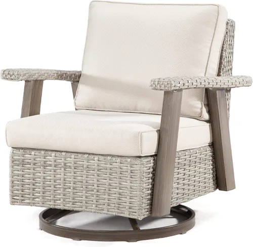 Miniatura 19 de Joyside Silla de patio con mesa auxiliar, juego de muebles de mimbre para patio, 2 piezas, silla mecedora giratoria de 360 grados para exteriores