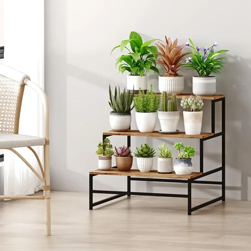 Miniatura 5 de Soporte para plantas de 23.6 pulgadas de ancho para interiores, estante escalera para plantas moderno de 3 niveles, organizador de macetas