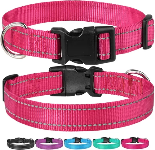 Miniatura 6 de Collar de perro reflectante con hebilla ajustable de nailon de seguridad para perros pequeños, medianos y grandes, rosa M Rosa caliente