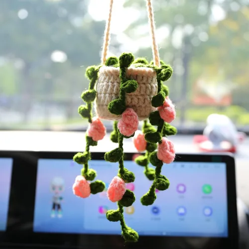 Miniatura 7 de Accesorios para colgar en el espejo del automóvil, decoración de espejo retrovisor del automóvil, bonito adorno colgante de orquídea de ganchillo