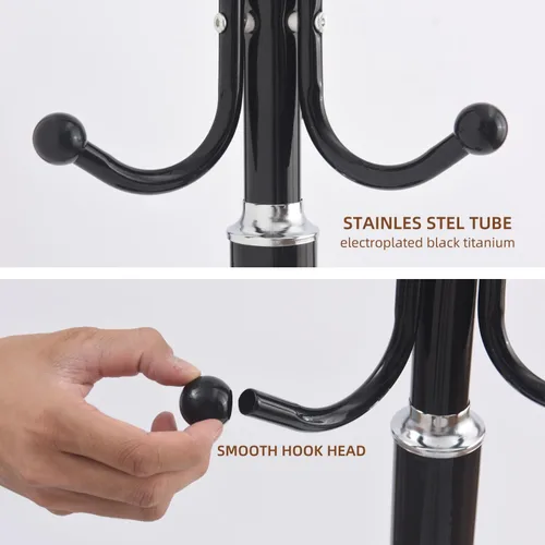 Miniatura 3 de Perchero de metal independiente resistente con base de mármol natural, moderno perchero para sombreros de árbol con 12 ganchos para entrada