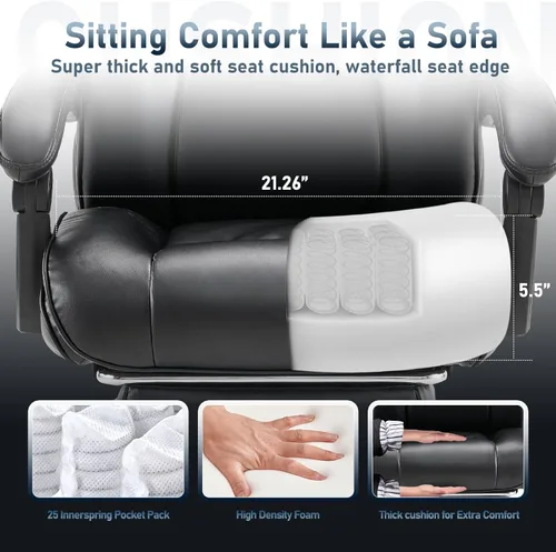 Miniatura 6 de COLAMY Silla de oficina con reposapiés retráctil, diseño ergonómico de respaldo alto, silla ejecutiva de escritorio para computadora con almohada