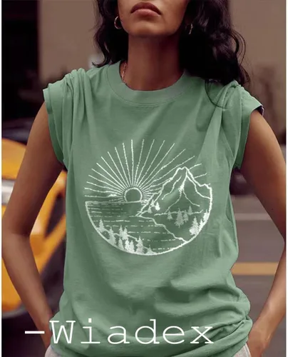Miniatura 117 de Camisetas sin mangas de senderismo y montaña para mujer, divertidas camisetas de entrenamiento con gráficos de pino y amanecer, camisetas de verano
