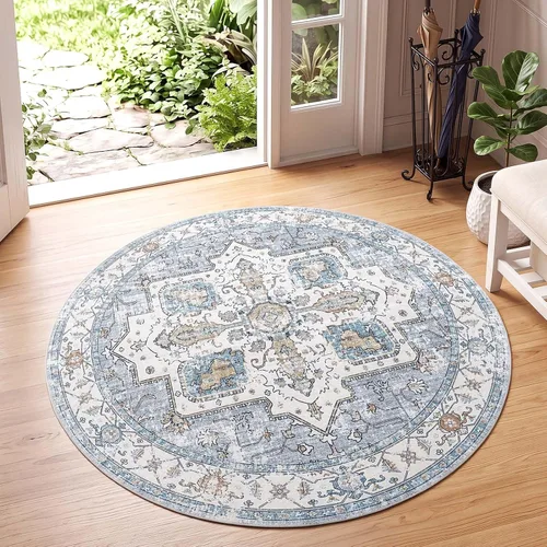 Miniatura 35 de jinchan Alfombra de área pequeña lavable floral vintage, alfombra de entrada simétrica de medio círculo de 2 x 3, alfombra de entrada suave de pelo