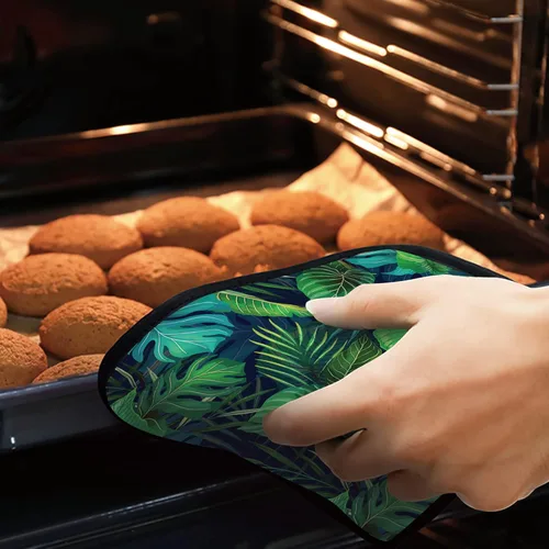 Miniatura 7 de Juego de 2 soportes para ollas de hojas tropicales verdes, resistentes al calor, para microondas, hornear, horno, platos finales y barbacoa