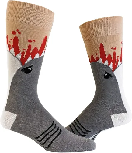 Crazy Dog T-Shirts Calcetines de ataque de tiburón para hombre, divertidos gráficos de mordida de mandíbulas con patrón divertido, regalo de broma,