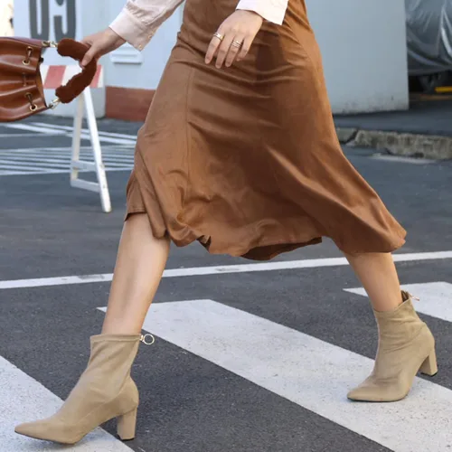 Miniatura 2 de Allegra K Botines de tacón grueso con cremallera y punta puntiaguda para mujer