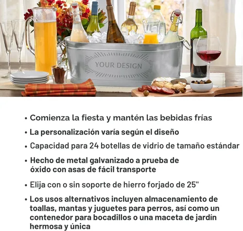 Miniatura 4 de Let's Make Memories Tina de bebida personalizada – Tina personalizada para bebidas – Personalizable con nombre e inicial – Tina galvanizada – 20 ¾
