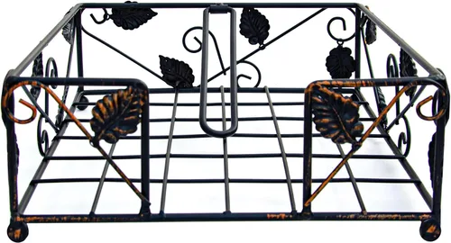 Servilletero de metal con brazo giratorio seguro, dispensador de servilletas con diseño de hojas de bronce para mesas, patio y cocina, organizador