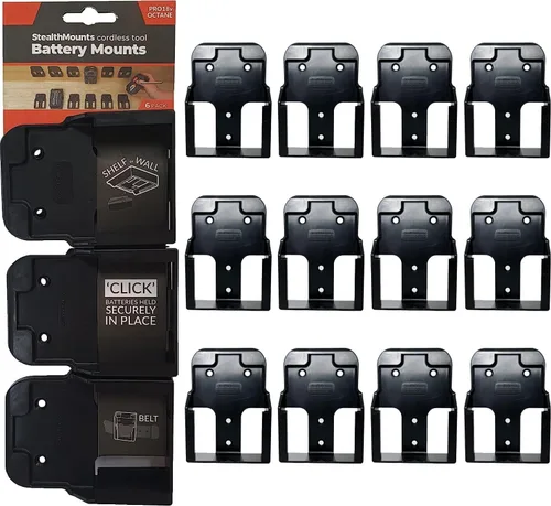 Soporte de batería StealthMounts compatible con Ridgid 18V (paquete de 12) - Negro | Soportes de batería StealthMounts | Fabricado en el Reino Unido