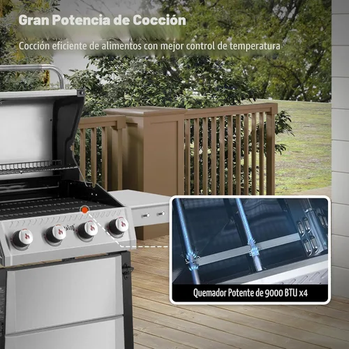 Miniatura 5 de Feasto Parrilla de gas con quemadores 4+1 totalmente de acero inoxidable, parrilla de propano para exteriores con cuerpo de cámara recubierto