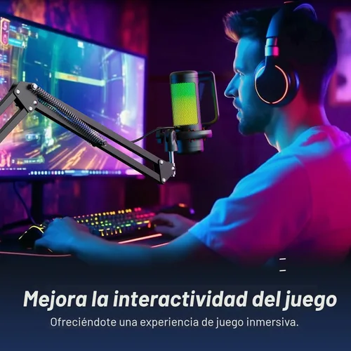 Miniatura 8 de TONOR Juego de micrófonos para juegos con brazo de brazo, micrófono de condensador vocal para PC con soporte, micrófono USB con luz RGB controlable