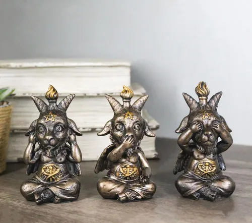 Miniatura 9 de Ebros - Juego de 3 figuras de Samael Lilith See Hear Speak No Evil Baphomets de LaVeyan Devil Baphomet The Caduceus Symbol Altar Accent Statues